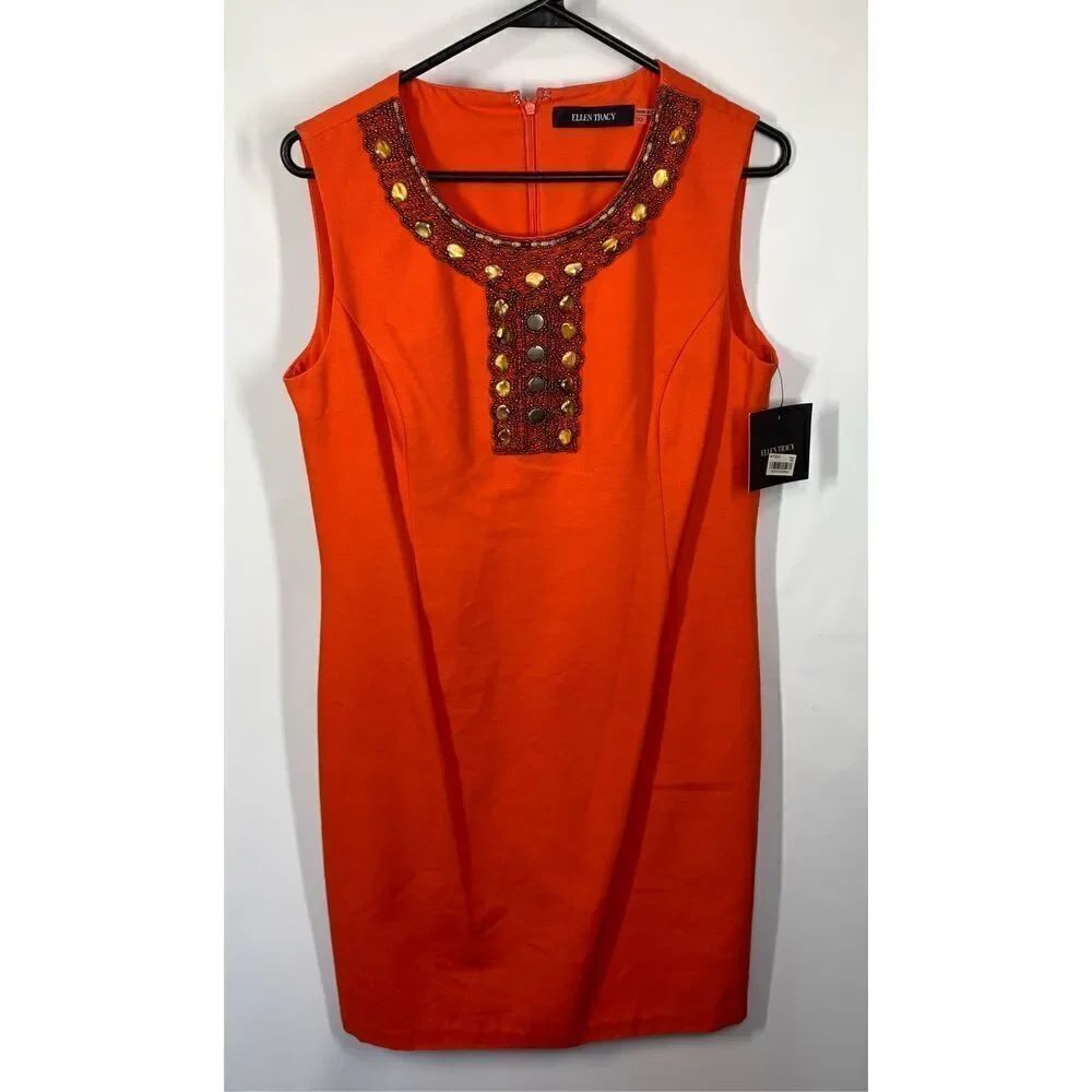 Ellen Tracy sleeveless mandarin intricate neckline dress size 10 NWT